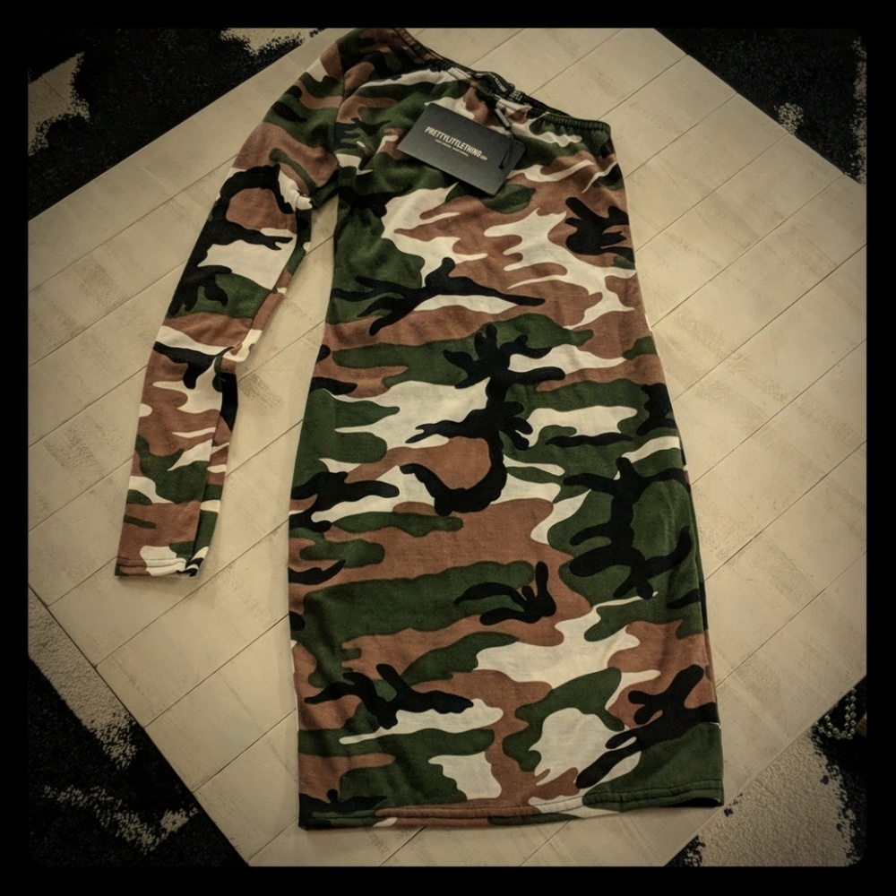 Camo, one sleeve dress